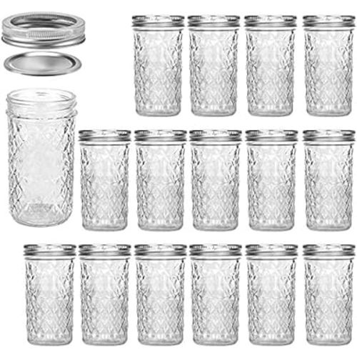 VERONES 15 PACK Mason Jars 12 OZ, Canning Jars Jelly Jars With Regular Lids