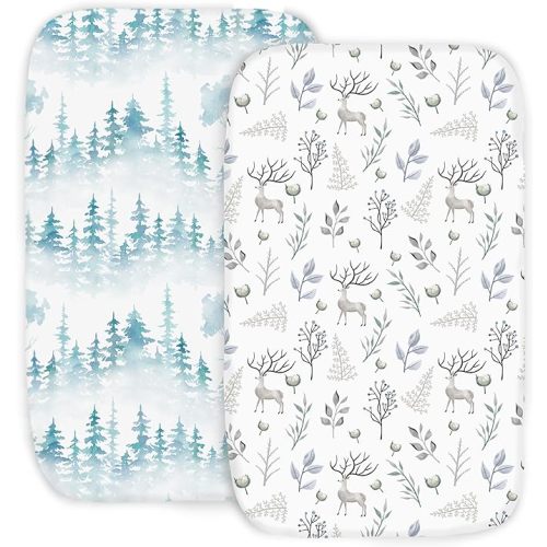 100% Organic Cotton 2 Pk Bedside Sleeper Bassinet Fitted Mattress Sheets Perfectly Compatible with Mika Micky, Baby Delight, Ronbei, Chicco, Cloud Baby, AMKE, Angelbliss, Arm's Reach. Cloud, Stripe