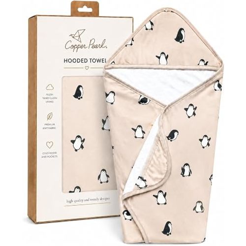 Copper Pearl Penguins Premium Knit Hooded Towel