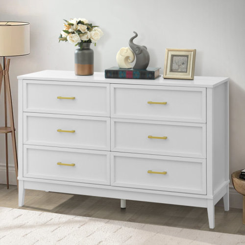 Winston Porter Walter 6 Drawer Dresser for Bedroom, 47.3″ W Modern Wide Chest of Drawers, Wood Storage Organizer for Clothes, Entryway, Hallway, Nursery or Living Room & Reviews | Wayfair