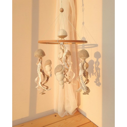 Baby Mobile Coastal Nursery Decor, Felt Ocean Mobile, Nautical Crib Mobile Jellyfish & Shell, Sea Theme Hanging Toys