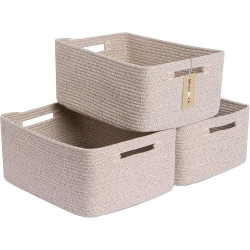 Large Storage Baskets for Shelves, Closet Organizers Bins for Clothes Blanket Towels, Baby Nursery, Toy Baskets Box, Woven Rope Baskets, 17 x 13 x 7.5”, 3 Packs Mixed Brown