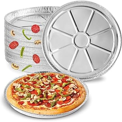 (25 Pack) 12 Inch Aluminum Pizza Pans Disposable Round Foil Focaccia Pan for Individual Personal Pizzas, Giant Size Chocolate Chip Cookie Cake Tin, Large Serving Trays, Platter Tray