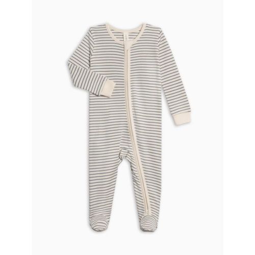 Colored Organics Peyton Zipper Sleeper - Bay Stripe / Ivory + Sea Bay Stripe / Ivory + Sea 3-6M