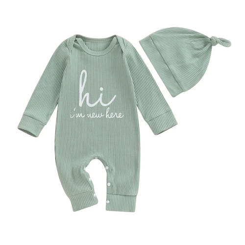 Baby Boys Girls 2Pcs Hi I'm New Here Romper Letter Print Long Sleeve C – August + Willow