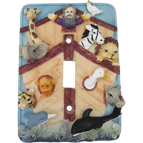 Noah's Ark Fully Painted Resin Light Switch Cover for Boys Bedroom, Safari Nursery Decor, 4 3/4 Inch