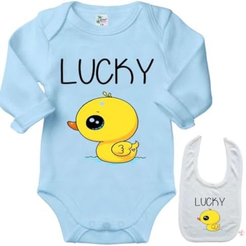 SHIRTZIE DESIGNS Lucky Duck Baby Onesie Outfit Infant Newborn Girl Boy Clothes Bodysuit n Bib Set