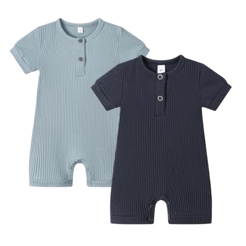 Bafeicao Baby Boy Girl 2/3 Pack Solid Romper Ribbed Short/Long Sleeve Bodysuit Jumpsuit Infant Knitted Outfits Clothes