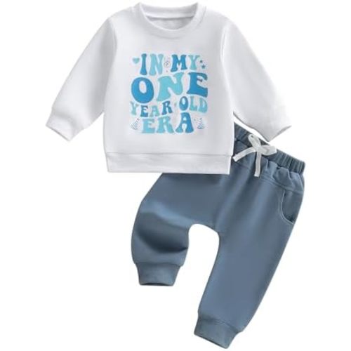 FYBITBO First Birthday Baby Boy Outfit In My One Year Old Era Sweatshirt Fall Long Sleeve Shirt 1st Birthday Boy Clothes Set