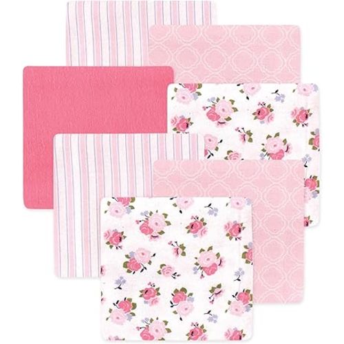 Little Treasure Luvable Friends Cotton Poly Flannel Receiving Blankets Multipack, Pink Garden, 30x30 inches