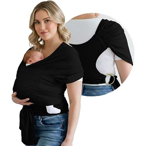 Stylish Black & Gold Baby Carrier Wrap: Comfortable, Soft & Supportive, Adjustable Ring Sling for Mom & Dad, Ideal for Baby Registry, Newborn to Toddler, Baby Shower