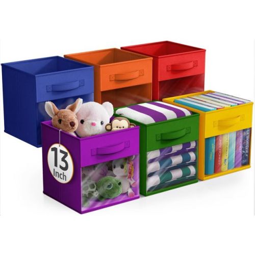 Sorbus 13 Inch 6 Pack Collapsible Fabric Storage Bins with Clear Window - for Organizing Clothes, Toys, Books, Shelves, Closets & more