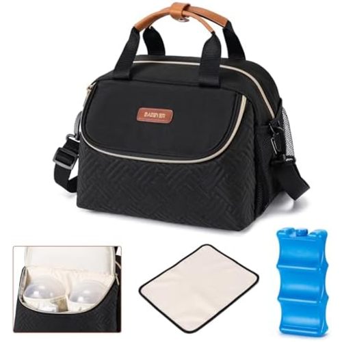 Breastmilk Cooler Bag with Ice Pack Fits 6 Baby Bottles up to 9 Ounce, Wearable Breast Pumps Cooler Bag for Nursing Mom Daycare, Work, Travel- Black