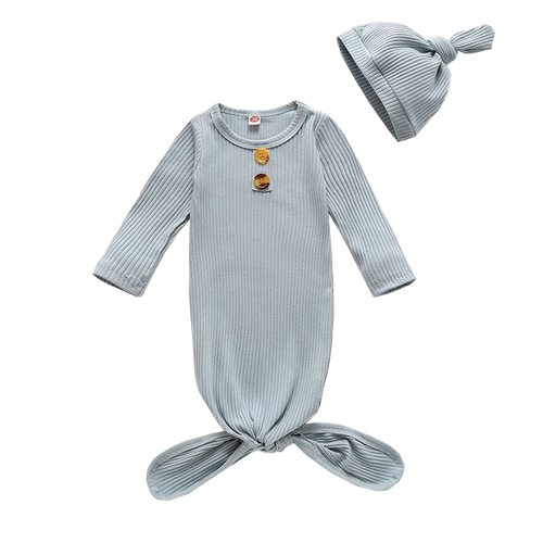 WIBACKER Unisex Newborn Baby Cotton Sleeper Gowns with Cap Long Knotted Sleeping Bag 0-3 Months
