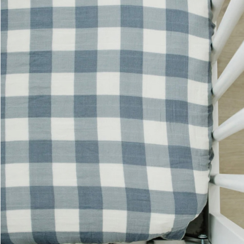 Dusty Blue Gingham Muslin Crib Sheet – HoneyBug