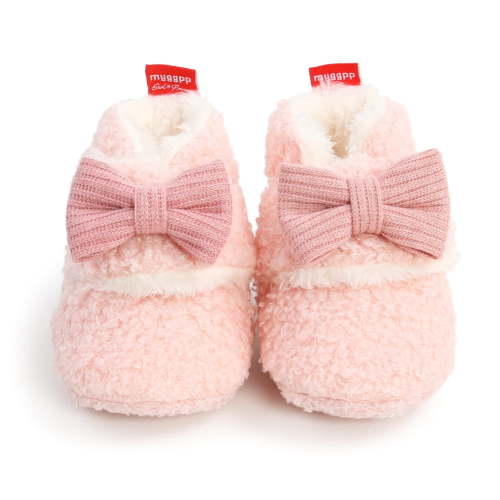 Luxsea Baby Booties for Boys Girls with Bowknot Soft Lining Non Slip Gripper Newborn Infant Slipper Socks Toddler First Walker Crib Shoes 0-18 Months