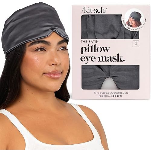 Kitsch Satin Sleep Mask - Eye Mask for Sleep, Softer Than Silk Satin Sleeping Mask Blindfold and Sleep Masks for Women and Men, Eye Care Travel Essentials - Charcoal Black