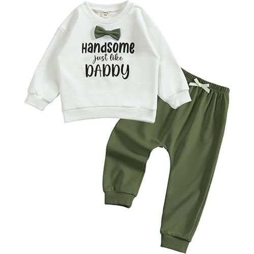 Toddler Baby Handsome Just Like Daddy Long Sleeve Sweatshirt Top Jogger Pants Set Cute Fall Winter Clothes Set