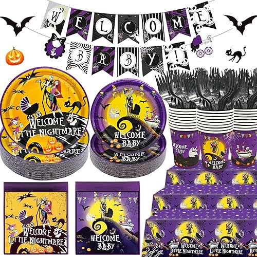 159Pcs Welcome Little Nightmare Baby Shower Decorations Nightmare Christmas Party Supplies Nightmare Christmas Baby Shower Decorations