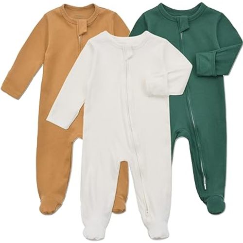 Aablexema Baby Footie Pajama with Mitten Cuffs, Double Zipper Infant Cotton clothes Sleeper Pjs, Footed Sleep Play