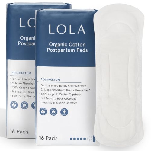 Amazon.com: LOLA Organic Cotton Postpartum Pads, 32 Count, Unscented | Max Absorbency, Extra-Long Overnight Liners, For Women, Hospital Bag Essentials