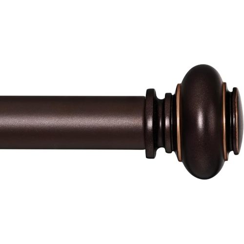 Bronze Curtain Rods for Windows 48 to 84 Inches Adjustable Decorative 1 Inch Diameter Single Window Curtain Rod Set with Classic Finials, Bronze with Gold Finishing