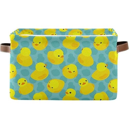 Rectangular Storage Bin Yellow Rubber Duck Basket with Handles - Organizer Bin for Toys, Books, Laundry Basket for Kids/Pets, Playroom