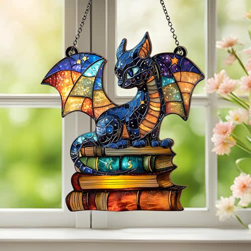 Dragon Suncatcher for Window – Fantasy Acrylic Hanging Decor, Book Lover Gift, Dragon Sun Catcher Ornament, Gothic Window Art, Suncatcher Decor for Home or Office (Sun-22)