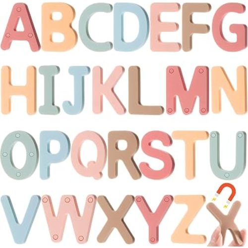 VioraWhite 26 Pcs Magnetic Letters Silicone ABC, Light Vintage, Letter