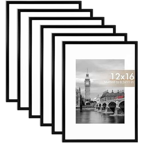 Fixwal Diamond Art Frames 12x16 Picture Frame Set of 6 with Shatter Resistant Plastic Cover, Thin Border Light Weight Poster Frames for Wall Gallery Display Diamond Art Painting, Black