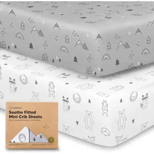 2-Pack Mini Crib Sheets Fitted - 38x26 Pack N Play Sheets for Pack and Play Mattress, Organic Cotton, Soft & Breathable Playard Bedding, Neutral Mini Toddler Bed Cover for Boys, Girls (Woodland)