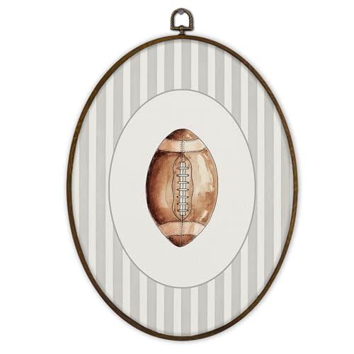 Gnmduw Boys Kids Sports Rugby Football Oval Wall Art Framed, Vintage Preppy Rugby Canvas Prints Hanging Decor Gifts for Kids, Rustic Football Sports Wall Decor for Nursery Boys Room, 8.7x11.3 Inch