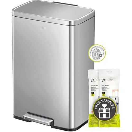 EKO Madison Matte Stainless 50 Liter/13.2 Gallon Step Trash Can w/Inner Liner - Fingerprint Resistant Finish