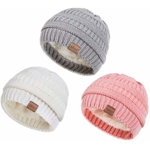 Fleece Lined Baby Beanie Hat, Infant Newborn Toddler Kids Winter Warm Knit Cap for Boys Girls