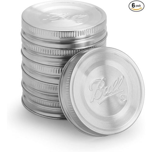 Ball Jar Stainless Steel One-Piece Mason Jar Lids, Wide Mouth, 6-Pack,Silver