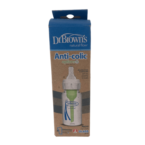 Dr. Brown's Options+ Anti-Colic Narrow Glass Bottle 4oz, Clear, 4 oz/120 ml, Level 1 Nipple (0 months+)