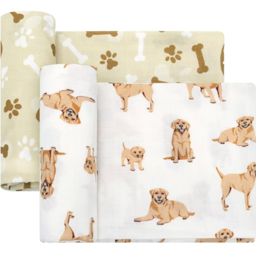 LifeTree Baby Swaddle Blankets, Boys Girls Muslin Swaddling Wrap Receiving Blanket for Newborn, 70% Viscose Bamboo and 30% Cotton, Large 47" x 47", Labrador and Bone