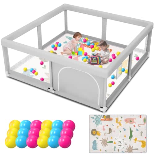 besuhot Baby Playpen with Mat and Ocean Balls 50 x 50 inch | Play pen for Babies and Toddlers, Baby Fence with Gate, Sturdy Safety Playpen, Indoor & Outdoor Kids Activity Center