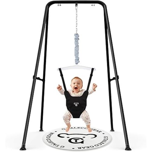 G TALECO GEAR Baby Jumper with Stand,Baby Bouncer,Easy Set-Up,Baby Exerciser for Active Babies,Suitable for Indoor and Outdoor, Water Mat Include (Black)