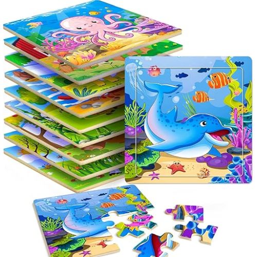 Puzzles for Kids Ages 4-6, 10 Pack of 20 Piece Wooden Jigsaw Puzzles for Toddlers Ages 3-5 Jigsaw Puzzle for Toddler Children Learning Educational Puzzles Toys for Boys and Girls.