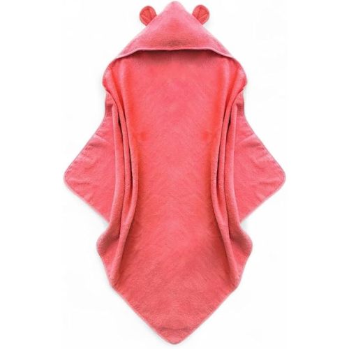 Organic Cotton Toddler Poncho Towel 33"x33" – Ultra-Soft Hooded Bath & Beach Towel with Bear Ears – Absorbent Kids Towel for Boys & Girls 0-5T, Premium for Pool, Bath & Travel (Coral)