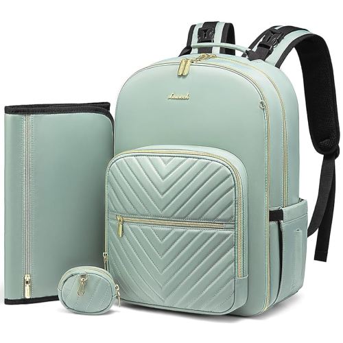 LOVEVOOK Diaper Bag Backpack, Quilted Baby Bag with Changing Pad & Pacifier Holder, Waterproof Travel Diaper Bags for Baby Boys Girls, Stylish and Large Capacity, Mint Green