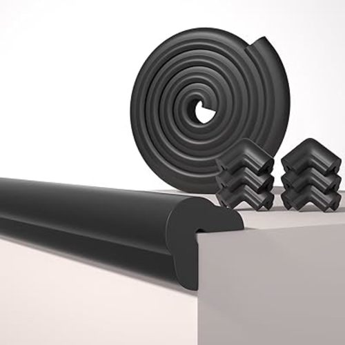 Edge Protector for Baby Proofing, 6.6FT 0.67’’Th L-Shape Air Buffering Soft NBR Rubber Foam Furniture Edge Bumper Guards with 6 Corners, Pre-Taped, Thick Table Bumper Guard for Babies (Black)