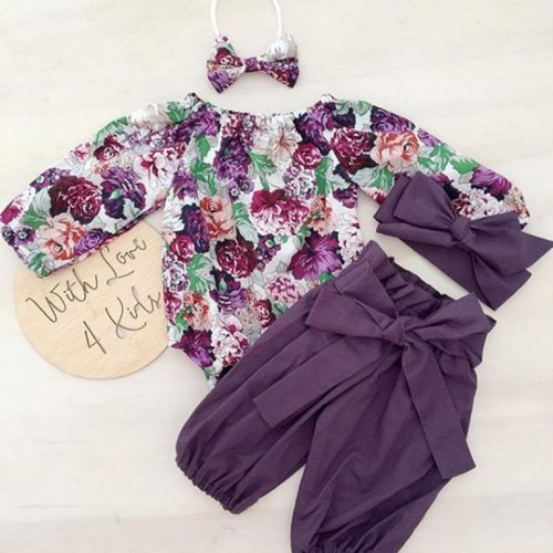 3PCS Newborn Baby Girls Tops Romper+Floral Pants Leggings Headband Outfits Set Clothes 0-24M - 3PCS Newborn Baby Girls Tops Romper+Floral Pants Leggings Headband Outfits Set Clothes 0-24M