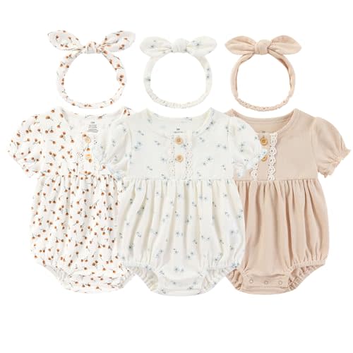 Ruliby Baby Girl Outfit Cotton Bubble Romper Floral Dress Infant Girls Clothes 3-pack