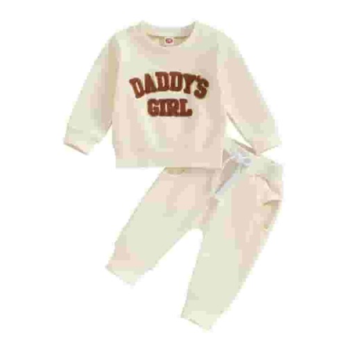 Autumn Toddler Baby Girl Fall Outfits Letter Embroidery Long Sleeve Sweatshirt + Sweatpants Set Spring Clothes Girls Outfits Set 0 Months-6 Months