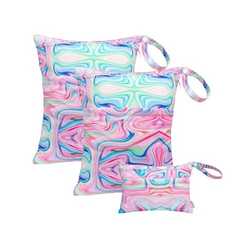 ALVABABY 3pcs Baby Cloth Diaper Wet/Dry Bags|Waterproof Reusable with Two Pockets|Travel, Beach, Pool, Daycare, Soiled Baby Items,Yoga，Gym Bag for Swimsuits or Wet Clothes Pink impression 3L-BS04