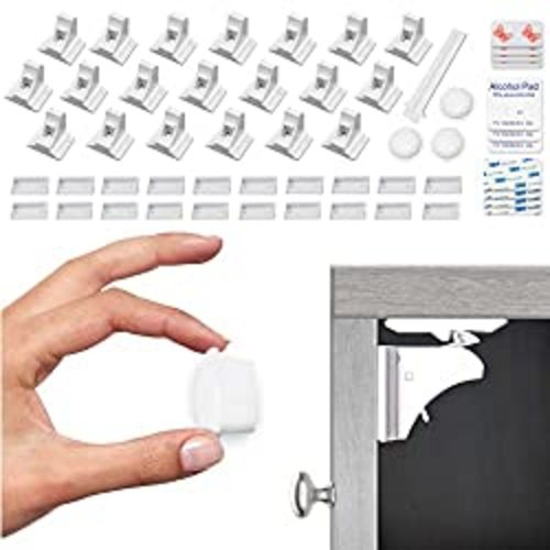 Eco-Baby Cabinet Locks for Babies - 20-Pack Magnetic Baby Proof Safety Latches, 3 Keys - Magnetic Child Proof Cupboard Drawers, Doors - Easy Installation No Drilling or Tools Required