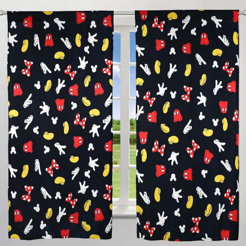 Kids Room Window Curtain 82 in x 63 in, Red and Black Bedroom Curtains for Kids Room Decor, 2 Panels 41 x 63 Living Room Cartoon Mouse Window Curtains for Girls and Boys