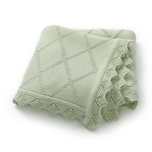 Hadetoto Knit Baby Blankets for Girls Boys, 100% Cotton Crib Blanket for Baby Infant Toddler, Super Soft and Lightweight Nursery Blankets (Sage Green)